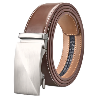 真皮牛皮帶男士合金自動釦皮帶, 光面, 寬3.5cm 帶長110 ~ 130cm