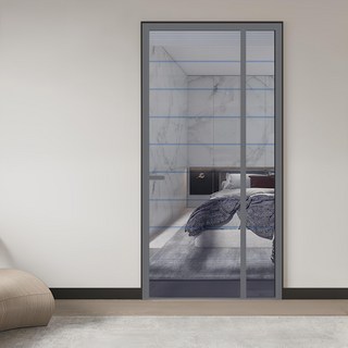 好物良品 新一代防燙防撕破防蚊蟲玻璃纖維紗網門簾 側開款, 灰藍條紋