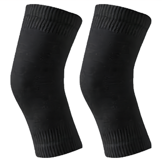 XA 蠶絲羊絨保暖護膝 黑色 日常保暖舒適透氣, 均碼, 1雙