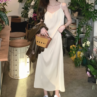 C18 歐逆吊帶連身裙 棉20%+聚酯纖維80%, 不適用, 杏色