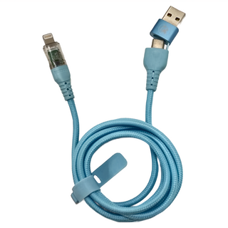 PICKOGEN 皮克全 二合一 Type-C/USB-A to Lightning PD充電傳輸線 智能斷電 閃速 1.2M, 藍色, 1條