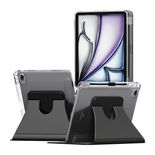 Nuart iPad 360度旋轉附Apple Pencil筆槽透明硬殼保護套, 1個, 黑色