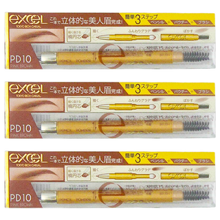 日本 excel 3合1 持久造型眉筆 PD10 紅莓棕, 3支