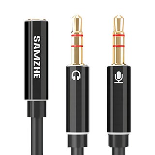 山澤 Aux 3.5mm高保真抗干擾二合一耳機麥克風轉接線 25cm, 6941418910564, Black, 1條