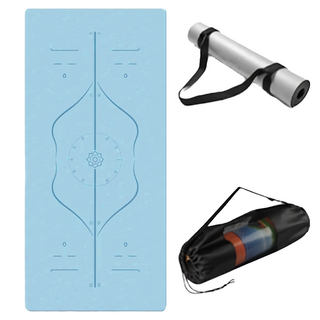 MICHAEL FITNESS 麥克健身 雙色體位線環保TPE瑜珈墊 183 x 68cm 加厚8mm 靜音健身墊, 天藍色, 1組