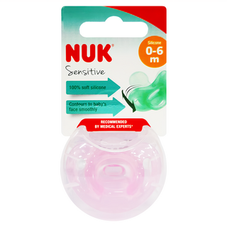 NUK 全矽膠安撫奶嘴 Sensitive系列 100% 柔軟矽膠, 0-6個月, 粉色, 1個
