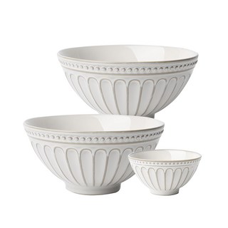 Just Home霧白輕奢陶瓷餐具3件組, 麵碗2個 + 點心碗1個, 霧白, 1組