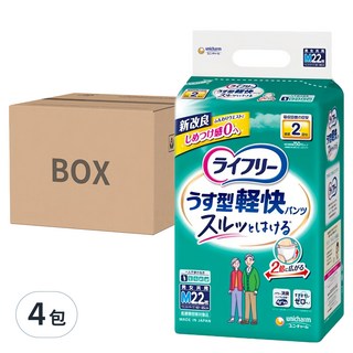 Lifree 來復易 日本原裝進口 輕薄安心活力褲 成人紙尿褲 2倍彈性, M號, 22片, 4包