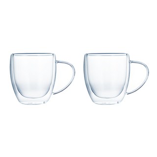 JOSIC 帶把手雙層高硼硅耐熱玻璃杯 9.5 x 8.5cm 300ml, 透明色, 2個