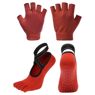 PORA BELLA 瑜珈手套普拉提襪健身套組 YS002 手套+襪, 全指紅色, 1組