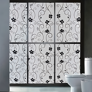 加大抗UV無膠玻璃靜電貼 黑花藤, 黑花藤 白色 + 黑色