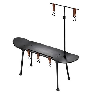 TREEWalker 風格滑板桌 露營桌 附燈架 楓木桌面 可拆卸掛勾, 黑色