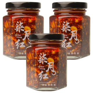 柒月紅 二四麻辣果油 多種獨特香料 精選台南九號花生 四川大紅袍花椒, 100g, 3罐