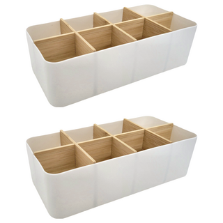 isona 長方形桌面收納盒 30 x 22 x 21cm 290g, 白色8格, 2個