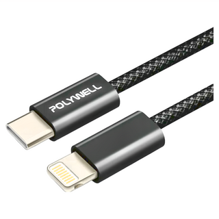 POLYWELL 寶利威爾 Type-C To Lightning PD編織快充線 3A PW15-W45-M933, 1m, 黑色, 1條