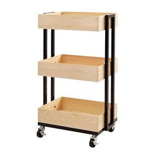 工業風原木推車 SBN433078PIBK 烤黑松木 附滑輪設計 多功能收納置物架, 3