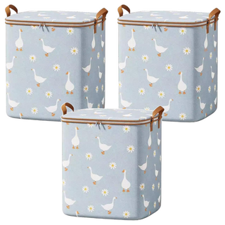 小鴨 巨無霸換季衣物箱 拉鍊款 雙邊加寬提手 密封性強 大容量 防水防潮, 藍鵝, 3個, 55 x 45 x 55cm