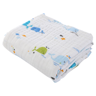 ANTIAN 純棉六層紗布 110 x 110cm 寶寶親膚透氣浴巾, 鯨魚