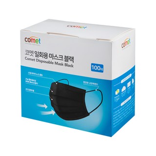 comet 平面口罩 成人用, 黑色, 100片, 1盒