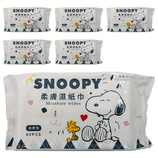 芊柔 史努比SNOOPY 濕紙巾 歡慶趴 Set 6包, 80PCS, 1袋