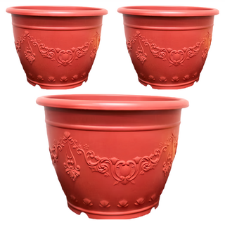 花兒姿 皇家浮雕花盆 聚丙烯(PP)+耐衝擊 台灣製造, 磚紅色, 9吋 28 x 21cm, 3個
