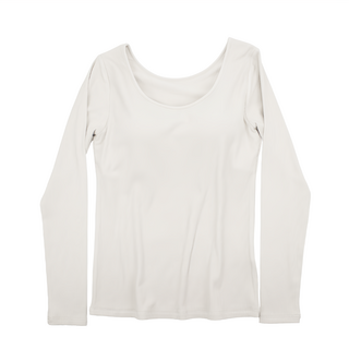 BRA長袖T恤, 減齡超彈力保暖上衣 95%莫代爾纖維, 法式深U領, L, 白色