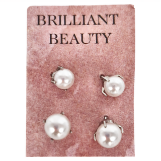 耀眼美人 醫療鋼/不鏽鋼 鎖式耳環, 珍珠後鋯石鑽 白色 + 銀色, 1副