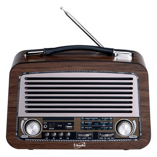 E-books 復刻經典木紋多功能藍牙喇叭 D61, 藍牙5.4, AM/FM/USB/TF卡, 氛圍燈, 提把設計, E-EPD249, 咖啡色