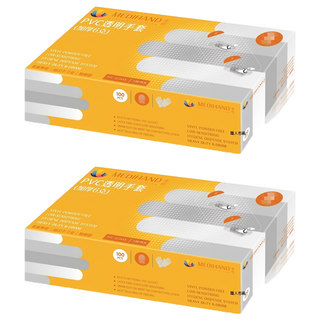 MEDIHAND 美恆 PVC透明手套 無粉 加厚6克, 100個, 2盒