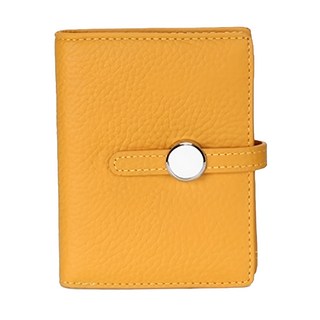 真皮頭層牛皮女士抽繩短夾, 8卡位 零錢卡包, 12 x 9 x 1.5cm, 黃色