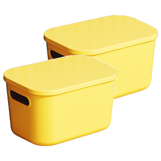 帶蓋收納盒 2個 蘋果黃 高款 8L PP材質, 芒果黃