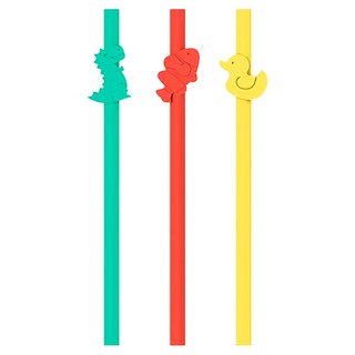 EEeEK 艾克 矽膠造型吸管 鴨子+恐龍+小丑魚, 3支, 1組