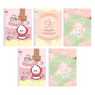 Morning Glory 填充筆記本 小學生寬格線圈通知簿 5入組, 1組, 棉質小紅帽,旋轉木馬,櫻花節