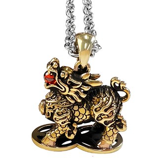 財神小舖 送窮迎財聚寶麒麟項鍊, 含開光 (富貴金MS-5024-3)純銅+電鍍24K金、鋯石, 復古銅, 1條