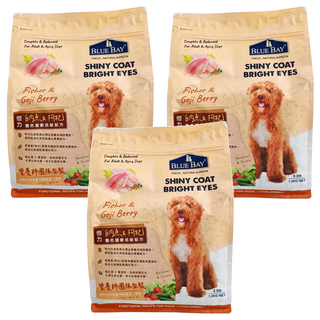 BLUE BAY 倍力 艷色護眼配方 犬用乾飼料 呵護毛色與眼睛, 白魚肉+枸杞, 1.5kg, 3袋