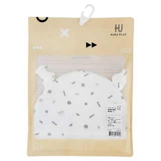 KU.KU Duckbill 酷咕鴨 KUKU PLUS 雙結嬰兒帽 100%純棉 初生兒適用, 36~42cm, 極簡幾何