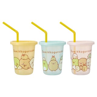 Skater 可疊放吸管杯 230ml, 角落生物 粉色 + 藍色 + 黃色, 3個