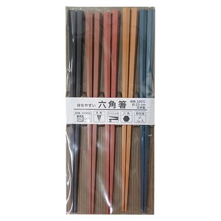 SUNLIFE 六角止滑耐熱筷 Set 5雙, PBT樹脂材質, 23cm, 大地色, 1組