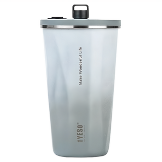 TYESO 泰碩 吸管咖啡杯 杯口 9cm x 17cm x 6.2cm + 吸管口徑 1cm x 15.8cm, 漸變灰, 600ml, 1個