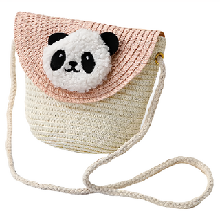 Summer Vibe 小熊貓藤編包 厚度6cm 重量60g 大人小孩皆可背, 12 x 12cm, 貝殼白底粉蓋