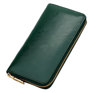 真皮綠色長夾，頭層牛皮，3大鈔位，3拉鏈袋，女士皮夾錢包，LH1041, 綠色, 長夾