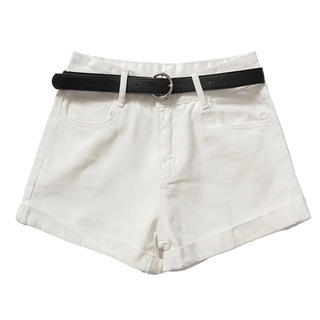 葉子小舖 高腰牛仔短褲, 反折高腰, 白色/黑色/深藍/淺藍, 棉+聚酯纖維, S/M/L/XL/XXL(2XL)