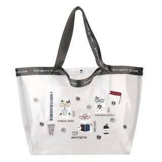 kUSUgURU JAPAN 日本眼鏡貓 網格微透明肩背手提防水2用包, Nekomaruke貓丸款 微透明色