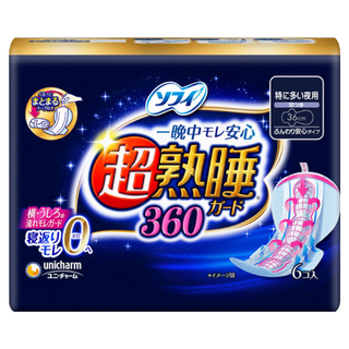SOFY 蘇菲 量多夜用衛生棉 護翼型, 36cm, 6片, 1包