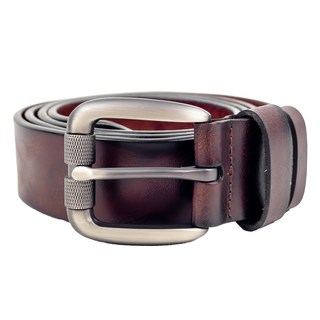 真皮頭層植鞣牛皮帶 男士格紋合金針釦皮帶 棕紅色, 110~130 x 3.8cm, 1個