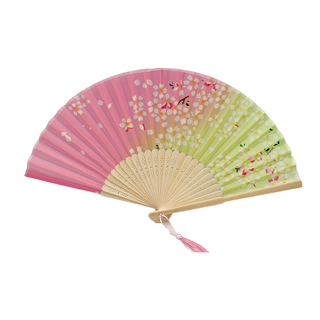 中式古風工藝摺疊扇 高清印花圖案清晰不易掉色, 粉色 + 綠色, 1個