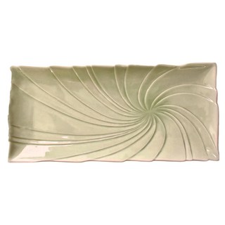 佐和陶瓷 長角皿 日本製, 綠釉旋紋, 1個