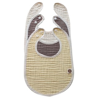 BUNNIE BLOSSOM 滾邊素色圍兜 棉紗材質 21x31公分, 米黃色 + 白色 + 棕色, 3件, 1組