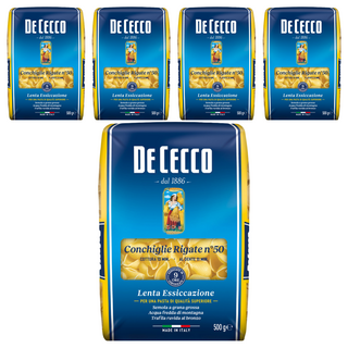 DE CECCO 得科 貝殼麵 N.50 義大利第一品牌 高品質杜蘭小麥粉 外觀特殊、口感彈牙 多樣搭配, 500g, 5包