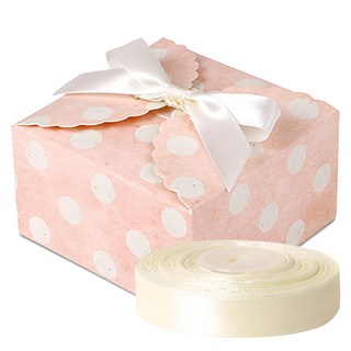indi.k 點點蕾絲禮物盒 50入 + 緞面緞帶 22公尺 套組, 粉紅色 + 奶油色, 1組